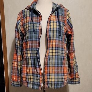 L.L. Bean Womens Scotch Plaid Zip Up Hoodie Flannel Size L